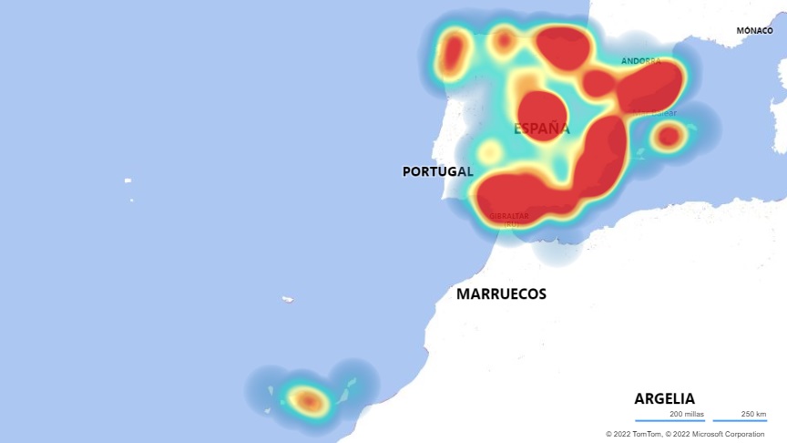 Mapa de calor de IoT en España